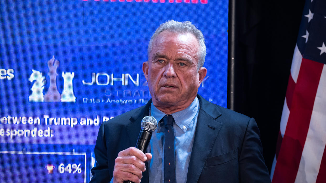  Robert F. Kennedy Jr. standing in front of blue screen. 