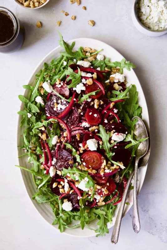 <p>From a Chef's Kitchen</p><p>This gorgeous show-stopping roasted beet salad with walnuts, goat cheese and honey balsamic dressing is perfect for any occasion! Once the beets are roasted (which you can do well ahead of time), the salad comes together quickly.</p><p><strong>Get the recipe: <a href="https://www.fromachefskitchen.com/roasted-beet-salad/" rel="nofollow noopener" target="_blank" data-ylk="slk:Roasted Beet Salad with Walnuts, Goat Cheese and Honey Balsamic Dressing;elm:context_link;itc:0;sec:content-canvas" class="link ">Roasted Beet Salad with Walnuts, Goat Cheese and Honey Balsamic Dressing</a></strong></p>