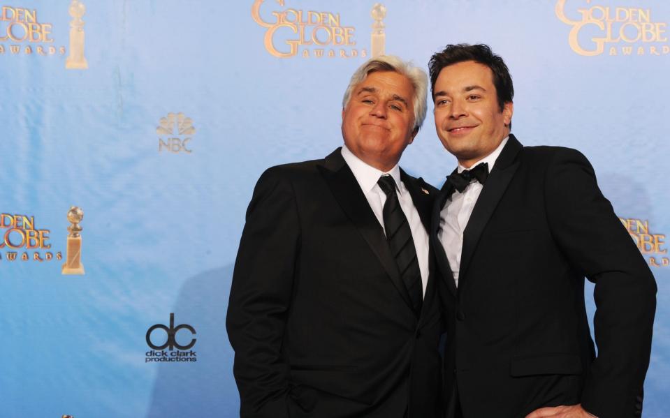 Upbeat: Jay Leno and Jimmy Fallon backstage at the 2013 Golden Globes - Kevin Winter/Getty Images