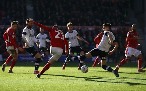 Nottingham Forest's Joe Lolley scores his side's first goal of the game during the Sky Bet Championship match at The City Ground, Nottingham - Credit: &nbsp;PA