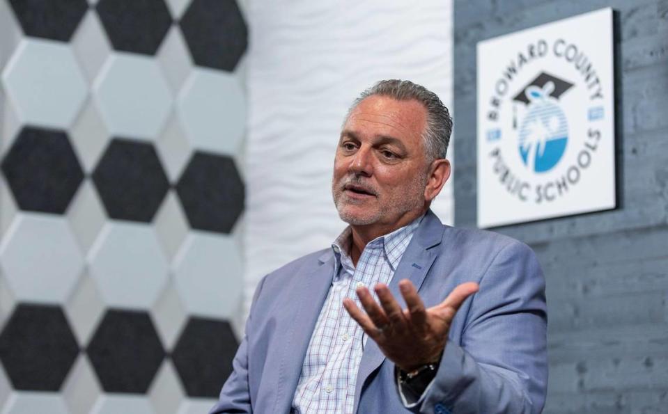 Broward Schools Superintendent Peter Licata speaks during an interview with the Herald at the Kathleen C. Wright Building on Wednesday, July 12, 2023, in Fort Lauderdale, Fla. MATIAS J. OCNER/mocner@miamiherald.com