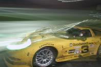 Andy Pilgrim pulls his Corvette out of the pit lane during the 2001 Rolex 24 Hours of Daytona at the Daytona International Speedway in Daytona, Fla. Photo: Jonathan Ferrey/ALLSPORT