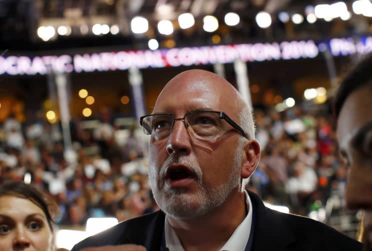 Jeff Weaver, presidential campaign manager for Senator Bernie Sanders, speaks to the media on the floor at the Democratic National Convention in Philadelphia. (Photo: Carlos Barria/Reuters)