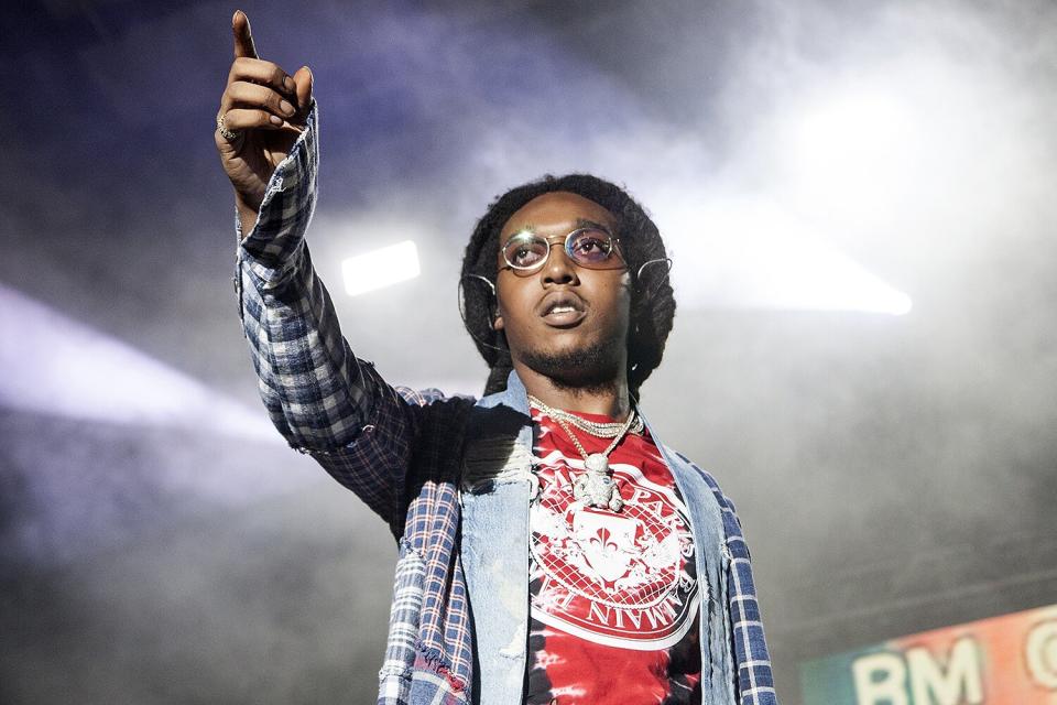 Rapper Takeoff of Migos performs at Charlotte Metro Credit Union Amphitheatre on May 1, 2018 in Charlotte, North Carolina.