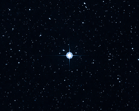 This Digitized Sky Survey image shows the oldest star with a well-determined age in our galaxy. Called the Methuselah star, HD 140283 is 190.1 light-years away. Astronomers refined the star's age to about 14.5 billion years (which is older than