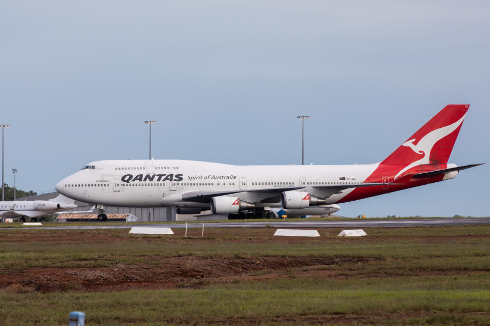 Qantas flight QFA6032 from Japan lands at Darwin International Airport.