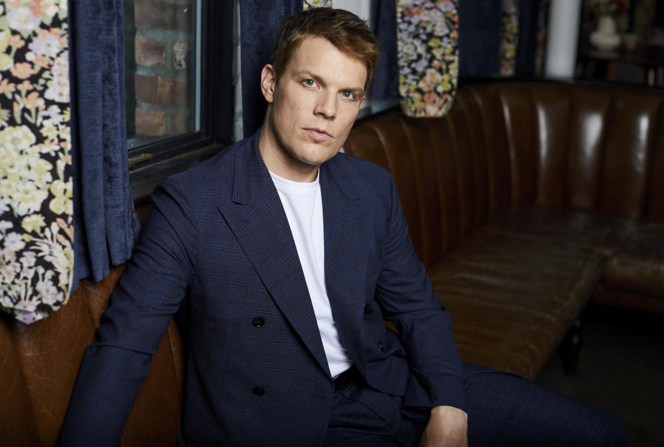 Jake Lacy poses for portraits on Wednesday, Sept. 28, 2022, in New York to promote his Peacock limited series “A Friend of the Family." (Photo by Matt Licari/Invision/AP)