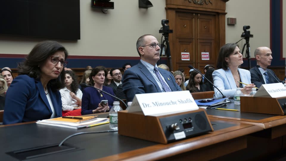 From left: Columbia University President Minouche Shafik; Professor David Schizer, dean emeritus and Harvey R. Miller Professor of Law and Economics atColumbia Law School; Claire Shipman, Columbia University Board of Trustees co-chair; and David Greenwald, Columbia University Board of Trustees co-chair, testify before the House Committee on Education and the Workforce hearing in Washington on Wednesday. - Jose Luis Magana/AP