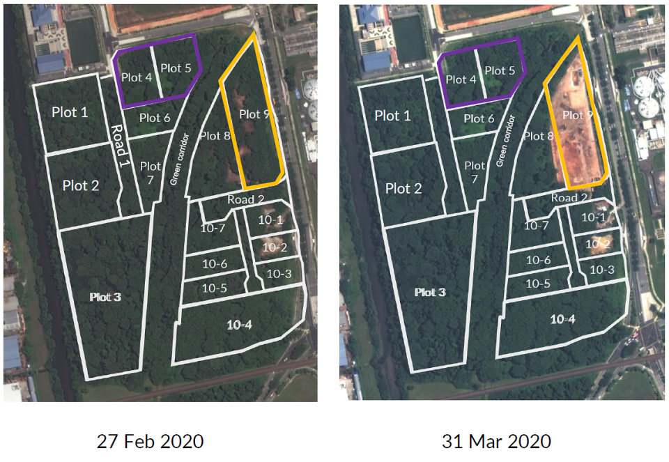 Satellite images depicting the progress of clearance from February to March 2020. (PHOTO: JTC Corp) 