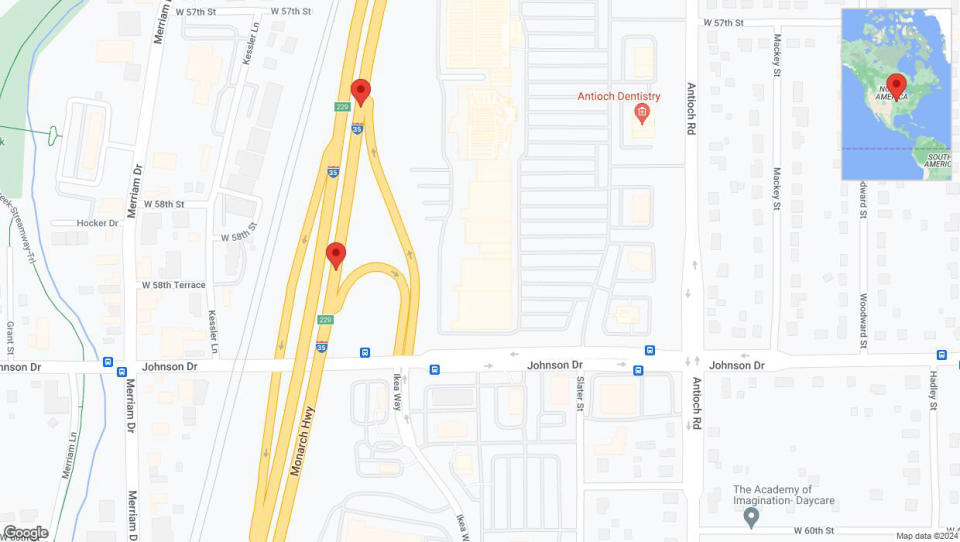 A detailed map that shows the affected road due to 'I-35 Richtung Johnson Drive/Exit 229' on January 8th at 8:51 p.m.