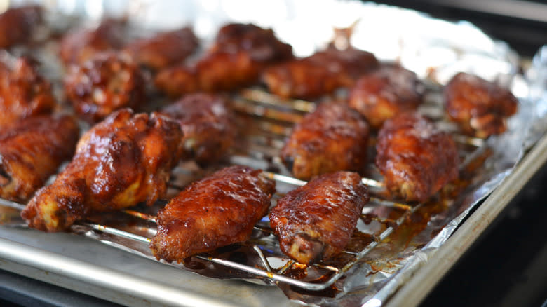 Tray of glazed and broiled chicken wings