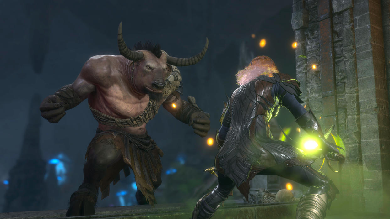  New games 2023 — a dagger-wielding adventurer faces off against a minotaur in Baldur's Gate 3. 