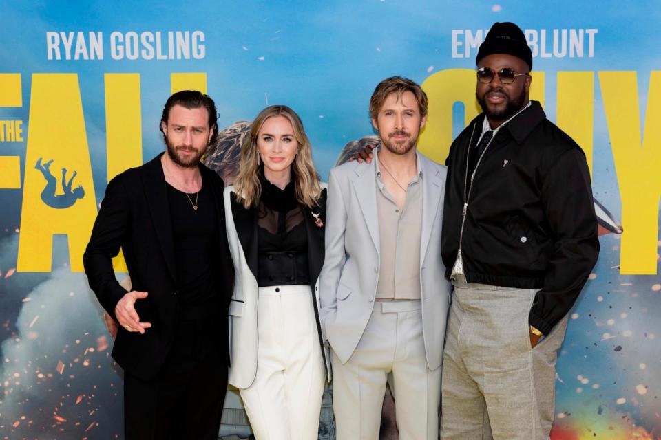 PHOTO: Aaron Taylor-Johnson, Emily Blunt, Ryan Gosling and Winston Duke pose upon arrival at the special screening for the film 'The Fall Guy,' April 22, 2024, in London.  (Vianney Le Caer/Invision/AP)