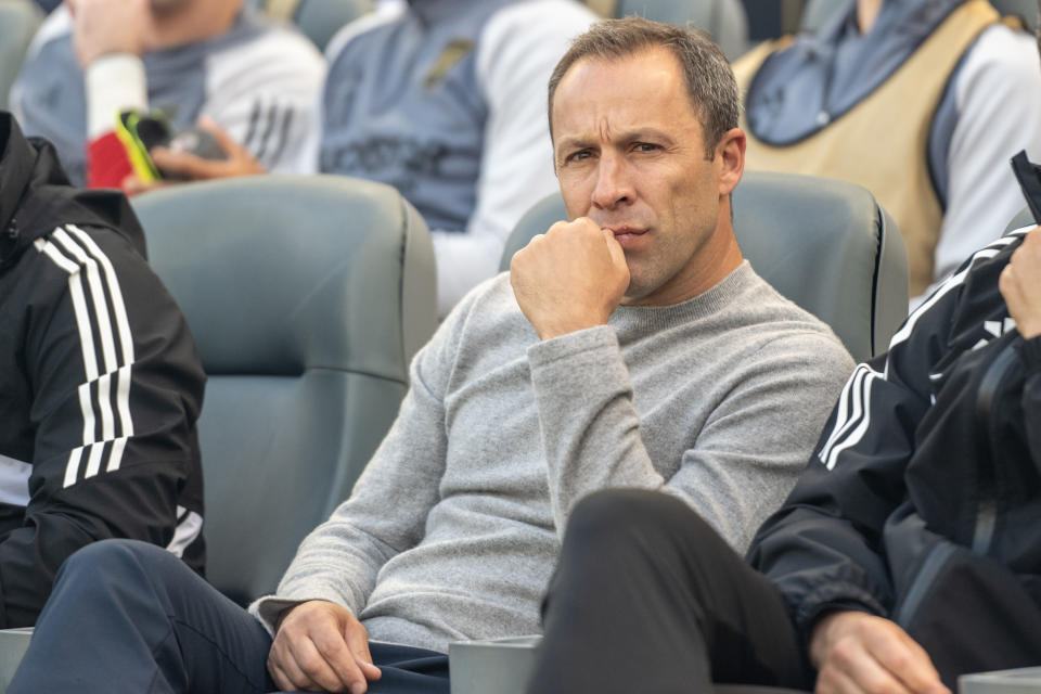 LOS ANGELES, CA - JUNE 4: Head coach Steve Cherundolo of Los Angeles FC prior to the second leg match of the Concacaf Champions League 2023 final between Los Angeles FC and Leon at BMO Stadium on June 4, 2023 in Los Angeles, California.  Leon won the match 1-0 (Photo by Shaun Clark/Getty Images)