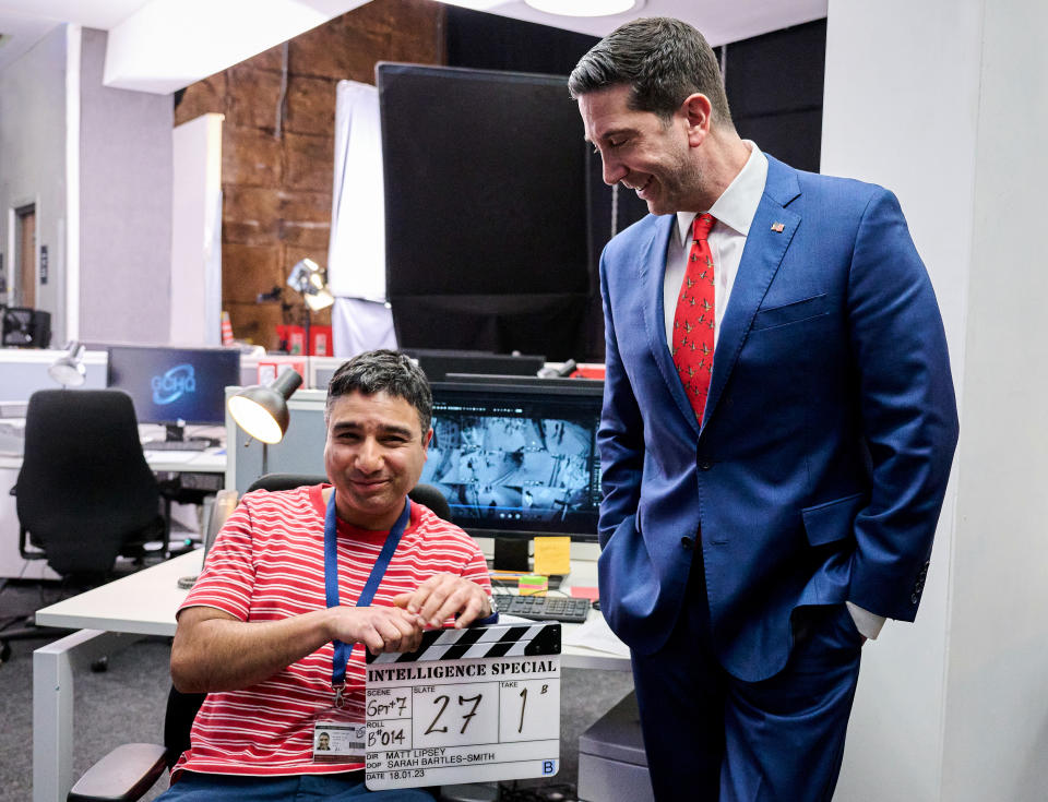 Intelligence was created by Mohammed (left) and stars Schwimmer (Kevin Baker/Sky UK/PA)