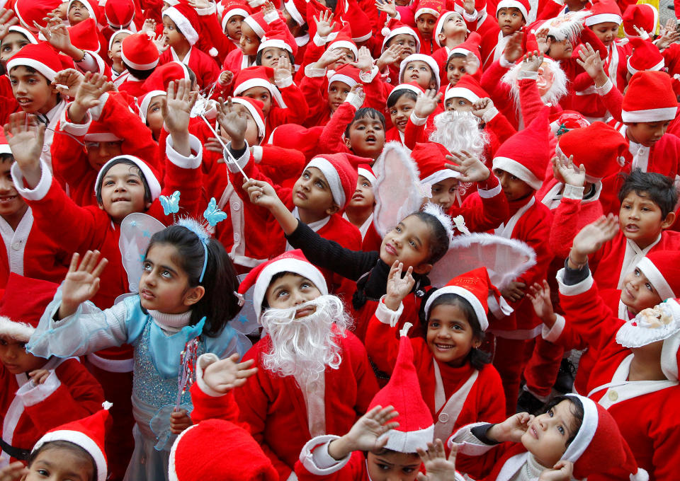 Children participate in Christmas celebrations in Chandigarh, India