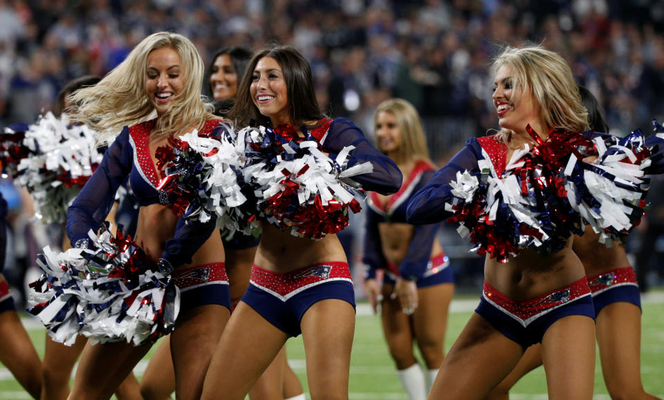 <p>New England Patriots’ cheerleaders perform REUTERS/Kevin Lamarque </p>