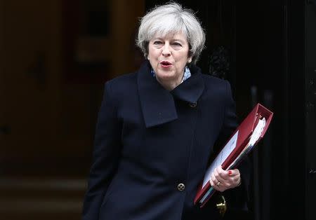 Britain's Prime Minister Theresa May leaves Downing Street in London, Britain March 1, 2017. REUTERS/Neil Hall