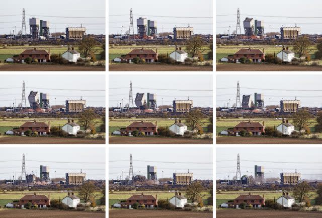 Composite of the tower toppling (Danny Lawson/PA)