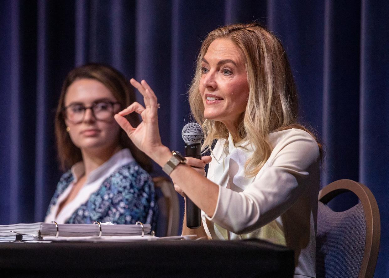 Florida Rep. Jennifer Canady, right, speaks during the Lakeland Chamber of Commerce Legislative Wrap-Up Breakfast in May. Canady has been selected to serve as Florida House Speaker for the 2028-2030 term.