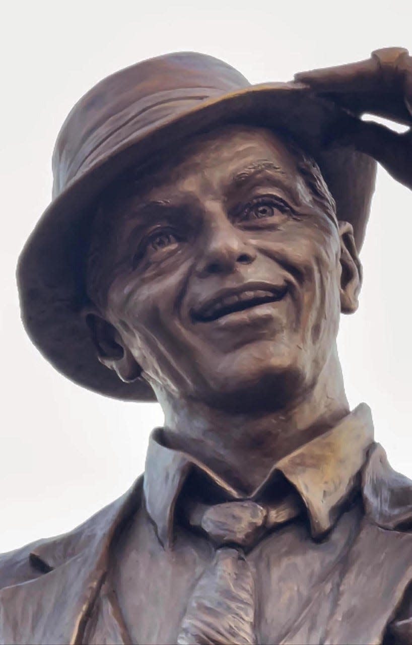 Closeup of Frank Sinatra statue in Hoboken's Sinatra Park.