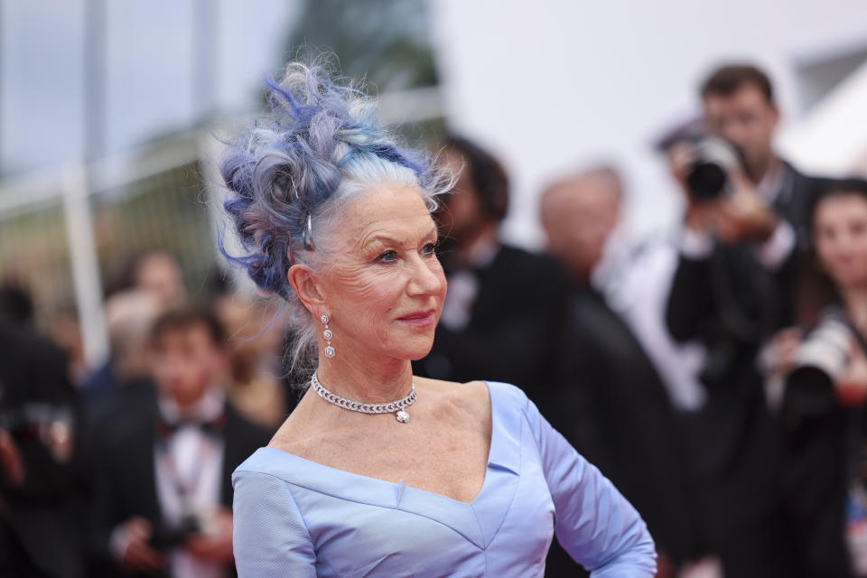 Helen Mirren poses for photographers upon arrival at the opening ceremony and the premiere of the film 'Jeanne du Barry' at the 76th international film festival, Cannes, southern France, Tuesday, May 16, 2023. (Photo by Vianney Le Caer/Invision/AP)