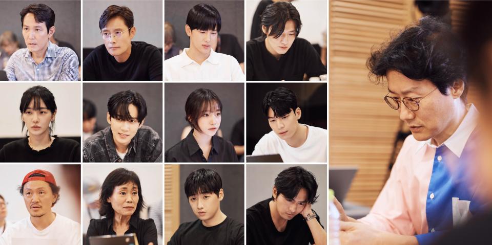 Cast members and director Hwang Donghyuk during the first Squid Game 2 table read in June 2023.