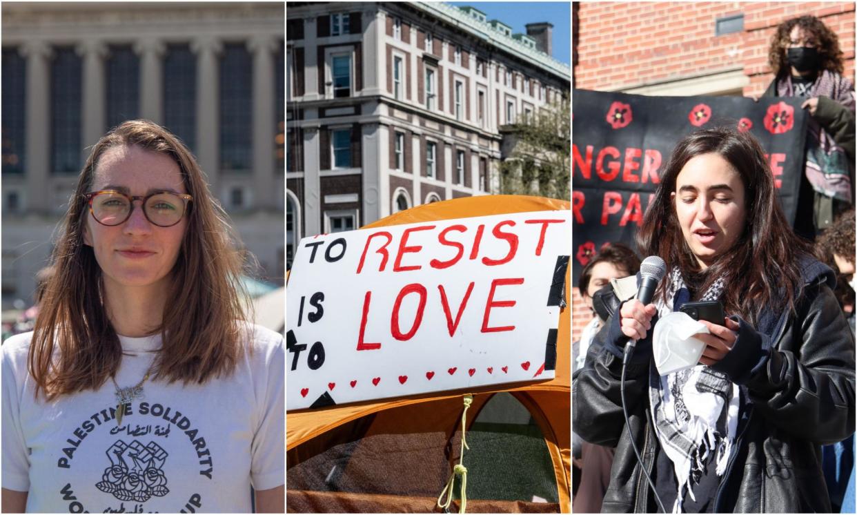 <span>Students like Catherine Elias, left, and Ariela Rosenzweig, right, have joined pro-Palestinian protests on their campuses.</span><span>Composite: Emily Byrski/Getty/Talia LeVine</span>