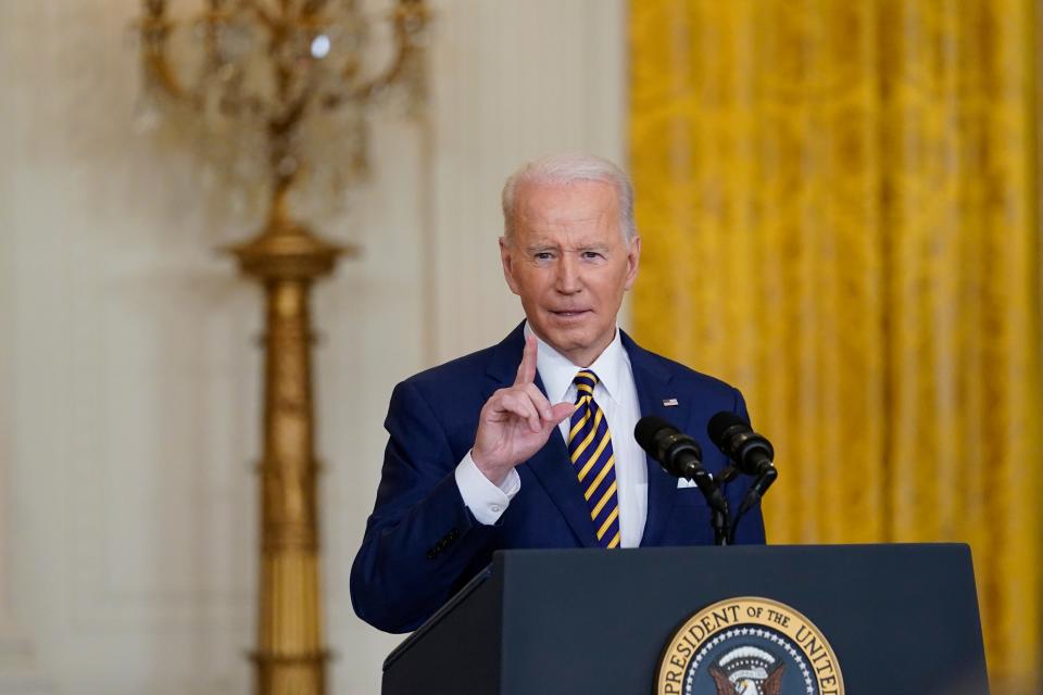 President Joe Biden speaks Jan. 19 during a news conference in the East Room of the White House in Washington.