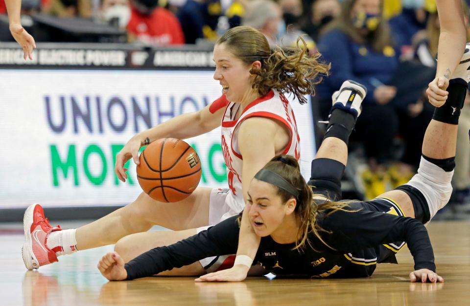 Ohio State guard Taylor Mikesell was held to a season-low 6 points in a 77-58 loss to Michigan.