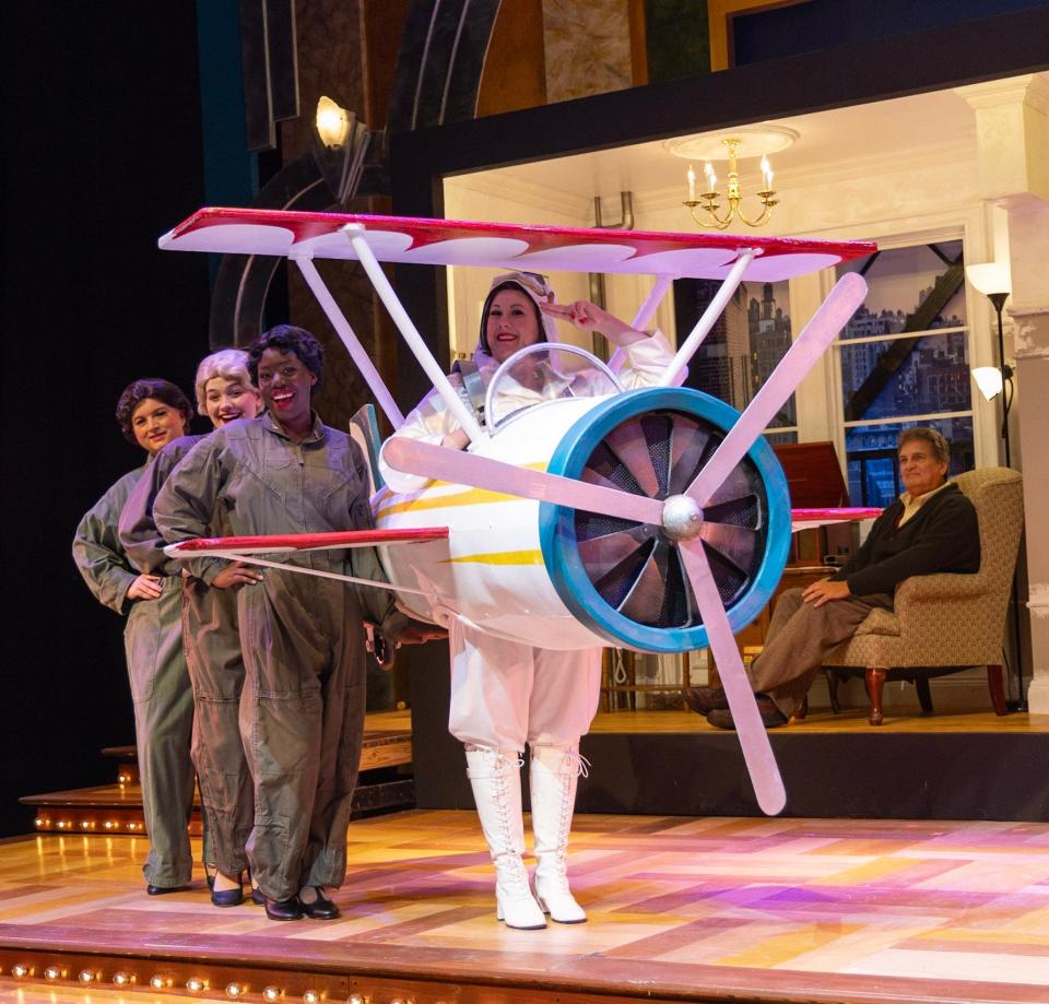 Sally Kalarovich as "Trix" with her Aviators in the musical comedy "The Drowsy Chaperone," on stage at Cocoa Village Playhouse through Oct. 8, 2023. Visit cocoavillageplayhouse.com.