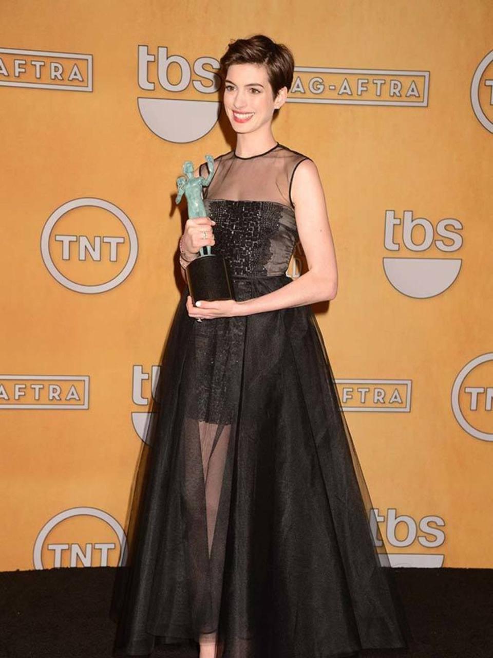 <p>Anne Hathaway wears Giambattista Valli Couture at the 19th Annual Screen Actors Guild Awards in LA, January 2013.</p>