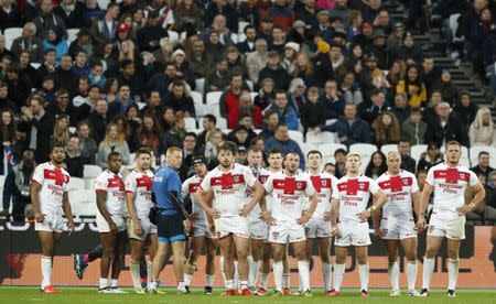 England v Australia - 2016 Ladbrokes Four Nations - London Stadium - 13/11/16 England watch a replay of an Australian try Mandatory Credit: Action Images / John Sibley Livepic