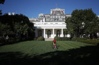 <p>11-year-old Frank “FX” Giaccio mows the grass in the Rose Garden of the White House September 15, 2017 in Washington, DC. Giaccio, from Falls Church, Virginia, who runs a business called FX Mowing, wrote a letter to Trump expressing admiration for Trump’s business background and offered to mow the White House grass. (Photo: Win McNamee/Getty Images) </p>