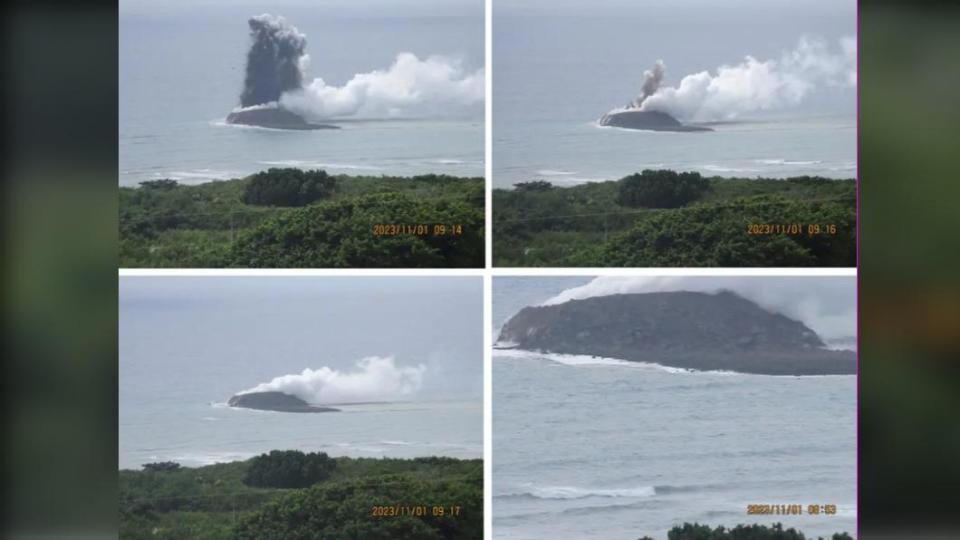 日本海上自衛隊拍攝的照片記錄了新島嶼的誕生過程。（圖／翻攝自紐約時報）