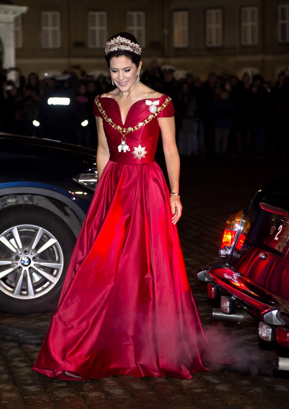 The 45-year-old mum-of-four smiled for waiting photographers as she made her way into into Christian VII Palace in Vestibulen. Photo: Australscope