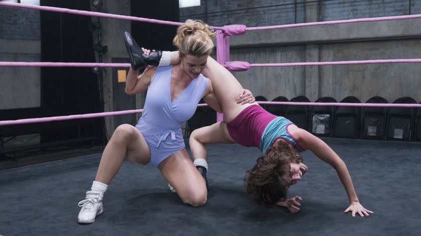 Betty Gilpin, left, and Alison Brie costar in season 2 of GLOW on Netflix.