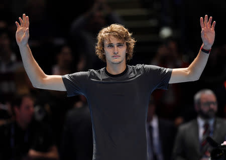 Tennis - ATP Finals - The O2, London, Britain - November 18, 2018 Germany's Alexander Zverev celebrates after winning the final against Serbia's Novak Djokovic Action Images via Reuters/Tony O'Brien