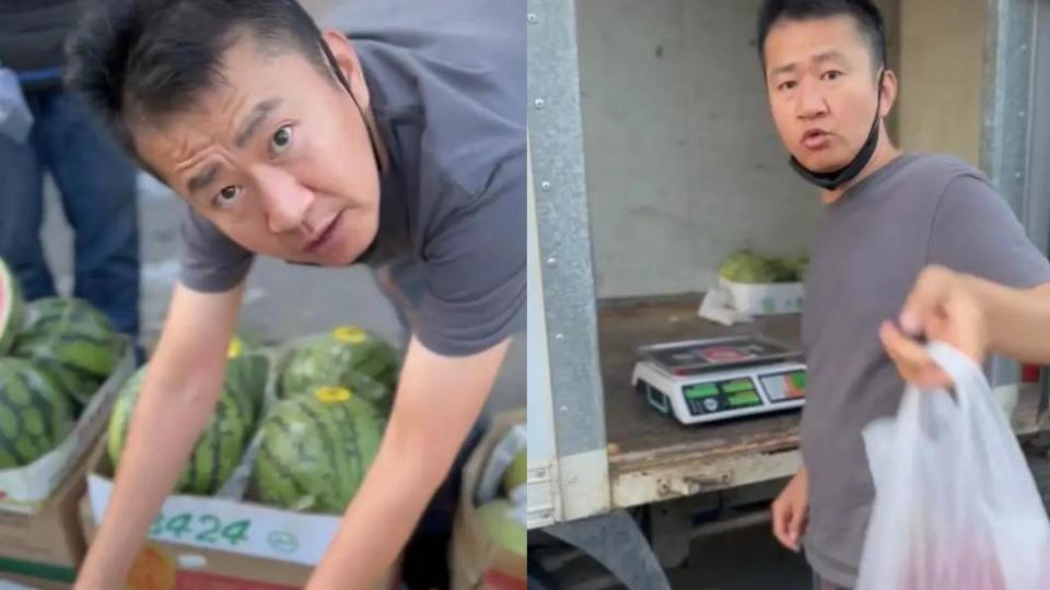 大陸男星李嘉明被目擊在市場賣水果。（圖／翻攝自微博）