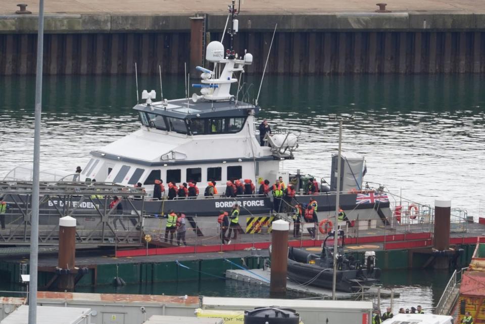 A group of people thought to be migrants are brought in to Dover, Kent, bu Border Force (Gareth Fuller/PA Wire)