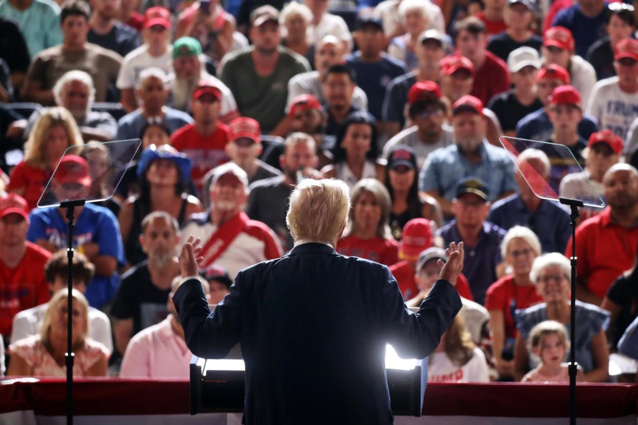 <span>Donald Trump campaigns in Harrisburg, Pennsylvania, on 31 July 2024.</span><span>Photograph: Spencer Platt/Getty Images</span>