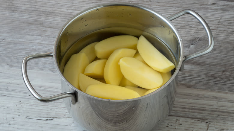 Cut potatoes soaking in water
