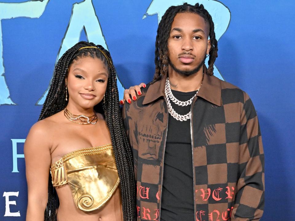 Halle Bailey and DDG attend 20th Century Studio's "Avatar 2: The Way of Water" U.S. Premiere at Dolby Theatre on December 12, 2022.