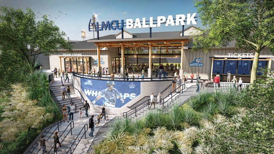 A rendering shows renovations to LMCU Ballpark. (Courtesy Whitecaps Media Department)