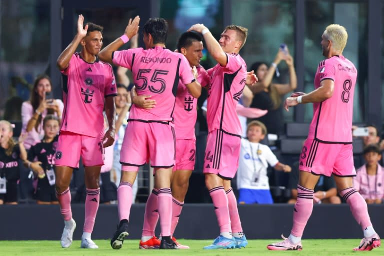 El futbolista Diego Gómez (c) celebra un gol para Inter Miami en un partido contra Toronto FC en la MLS, el 17 de julio de 2024 en Fort Lauderdale (Florida, EEUU) (Megan Briggs)