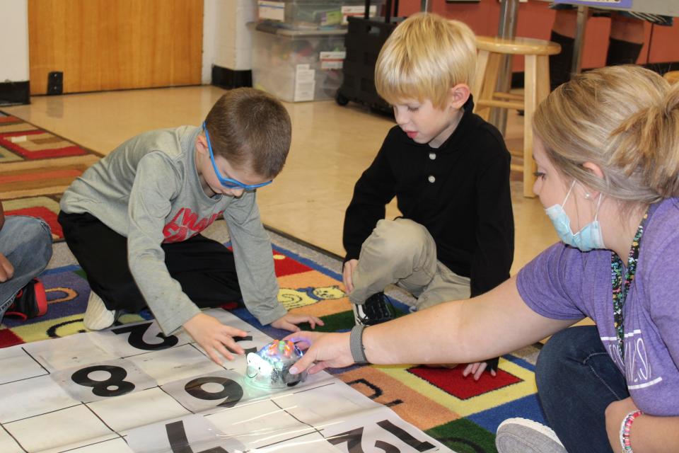 Tennessee Tech University student, right, helped Willow Brook elementary student's Nyle Sharon and Bennett Whitford for the annual Fall into STEM on Wednesday, Nov. 17.