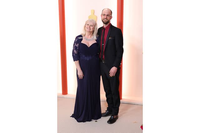 <p>Kayla Oaddams/Getty Images</p> Daniel Scheinert, and his mother Becky, at the Academy Awards on Sunday.