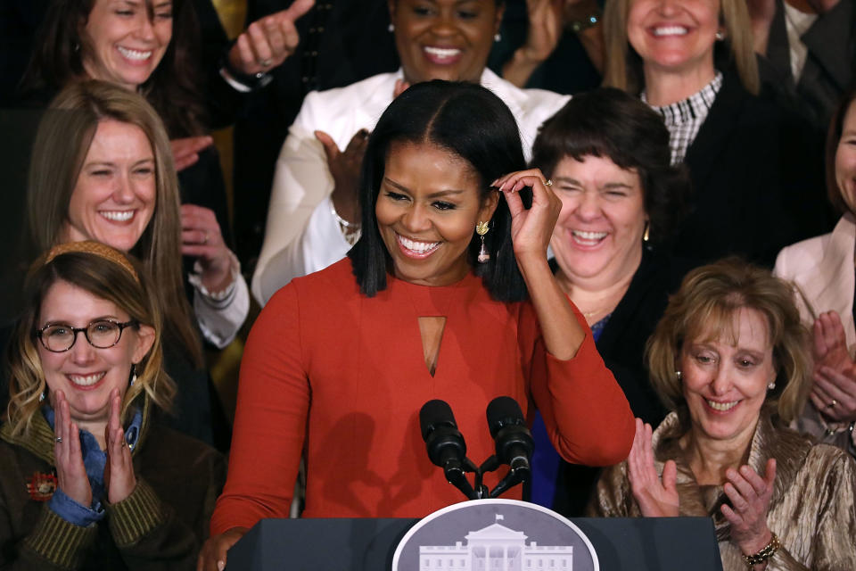 Michelle Obama paid a surprise visit to some female students for International Women’s Day