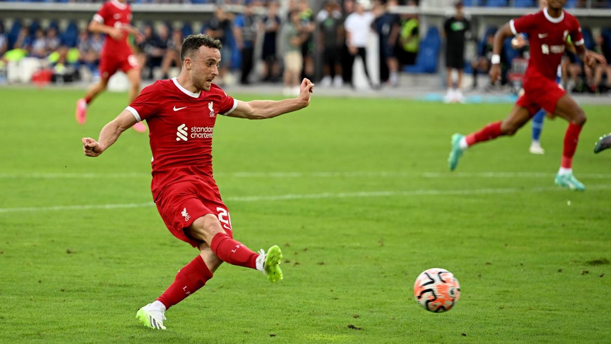  iogo Jota of Liverpool scoring the fourth goal during a pre-season friendly match 