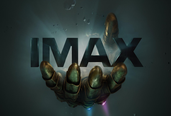 Infinity Gauntlet Glove from "Avengers: Infinity War" reaching for the IMAX logo. 